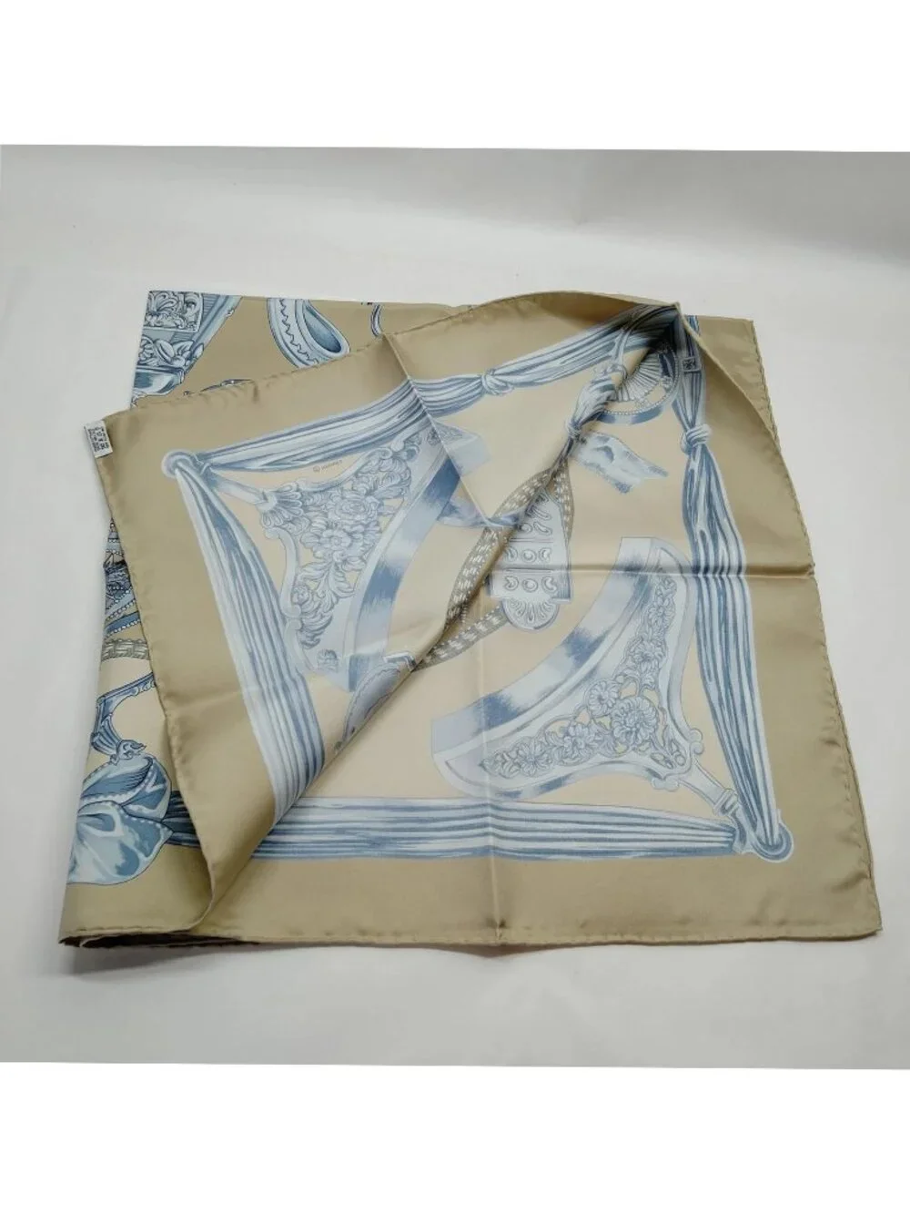 Authentic Hermès Étriers Carré 90 Silk Scarf Gold Blue Square Made in France